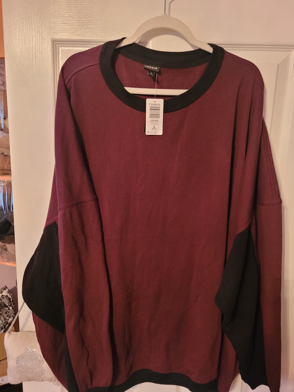 torrid Burgundy Crewneck Sweater with Black Trim